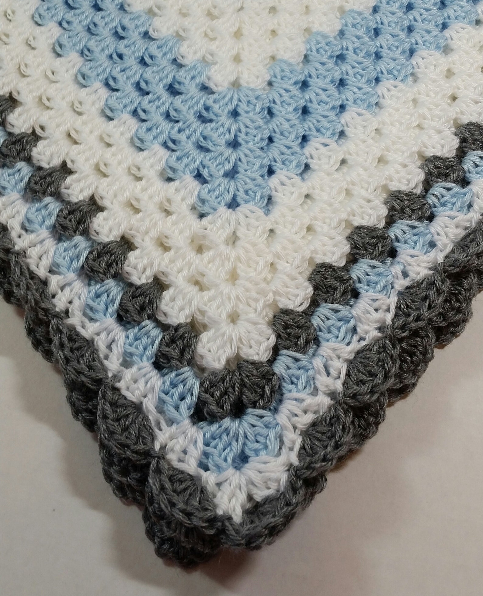 Soft Blue White and Grey Baby Blanket / Crocheted Baby Etsy
