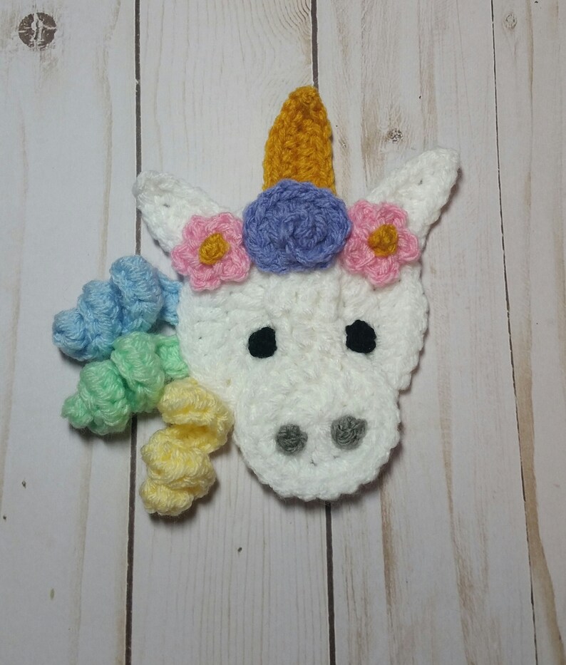 Unicorn Head Applique Set Crochet Unicorn Applique Premade Unicorn Applique Ready To Use Unicorn Applique Set of 2 Appliques