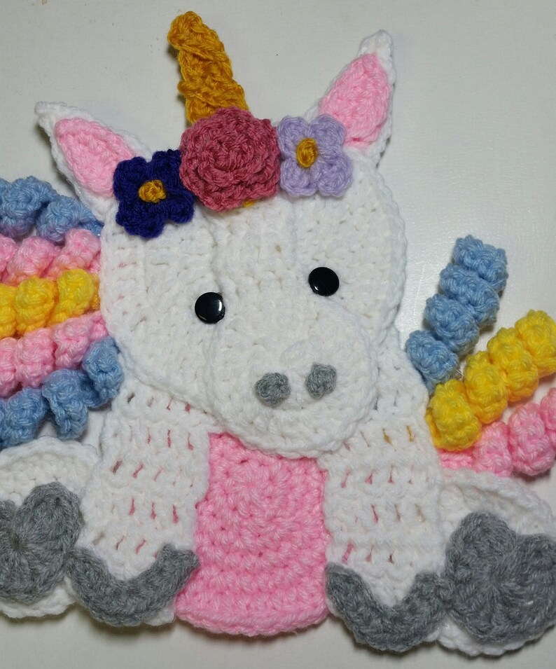 Download Unicorn Applique With Rainbow Mane and Tail / Crochet ...