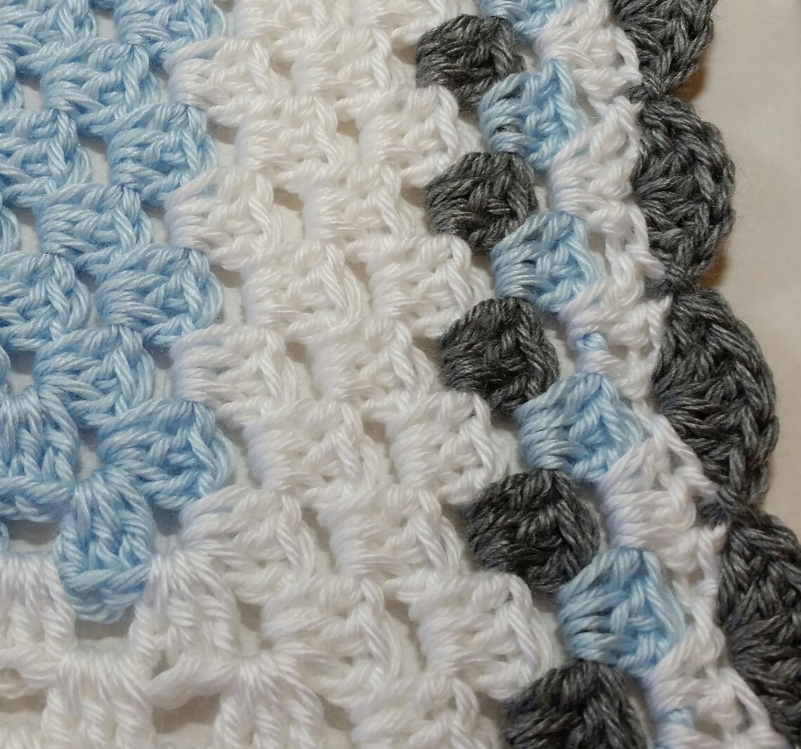 Soft Blue White and Grey Baby Blanket / Crocheted Baby Etsy
