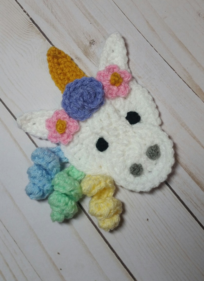 Unicorn Head Applique Set Crochet Unicorn Applique Premade Unicorn Applique Ready To Use Unicorn Applique Set of 2 Appliques