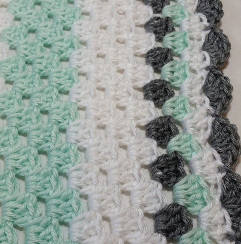 Soft Mint Green White and Grey Baby Blanket / Crocheted Baby Etsy