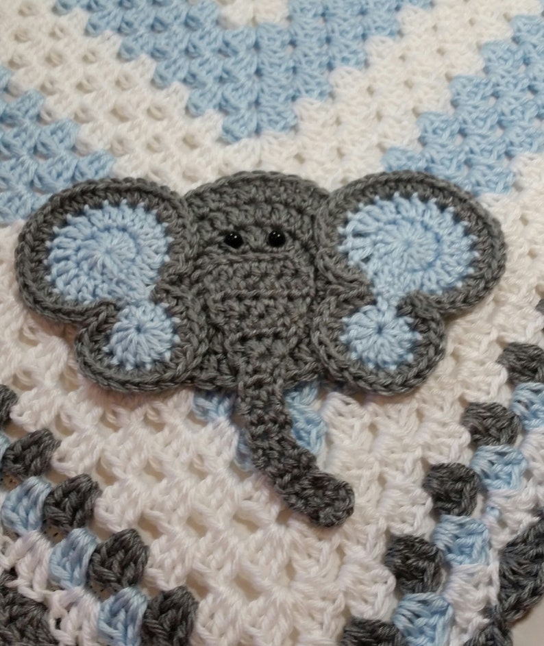 Elephant Blue and White Baby Blanket / Crochet Baby Blanket / Etsy