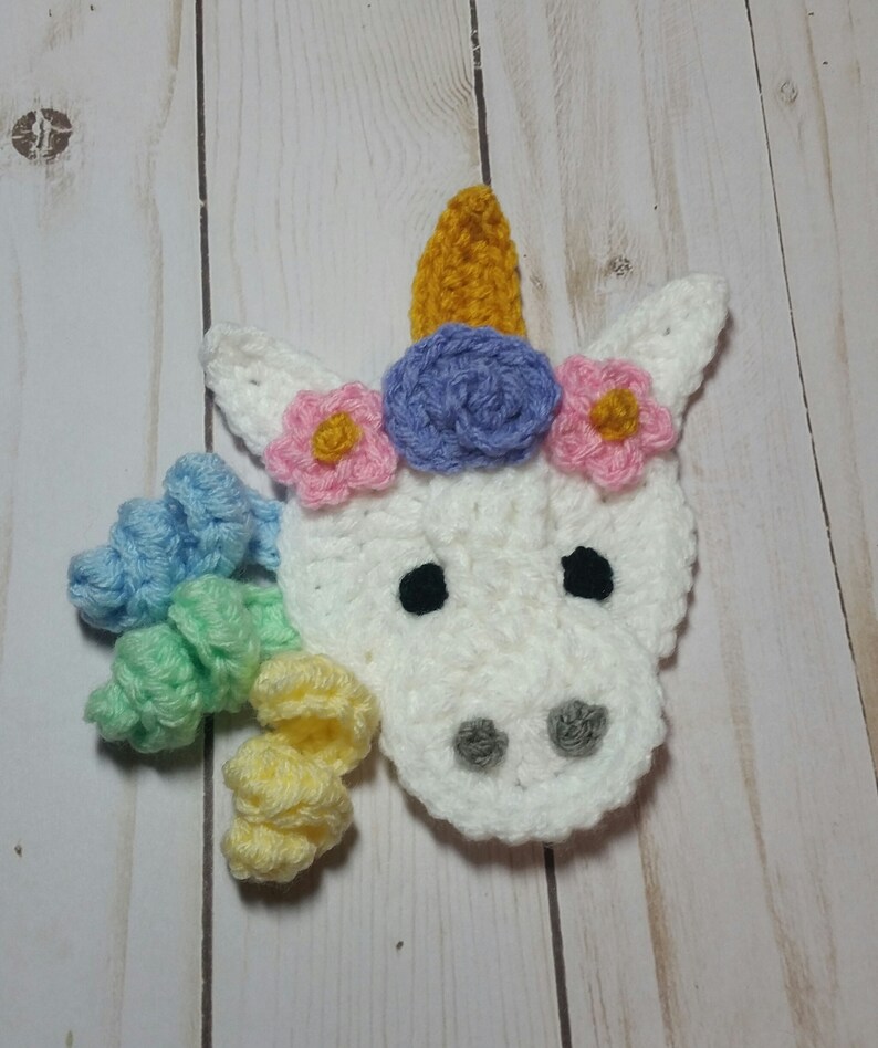 Unicorn Head Applique Set Crochet Unicorn Applique Premade Unicorn Applique Ready To Use Unicorn Applique Set of 2 Appliques