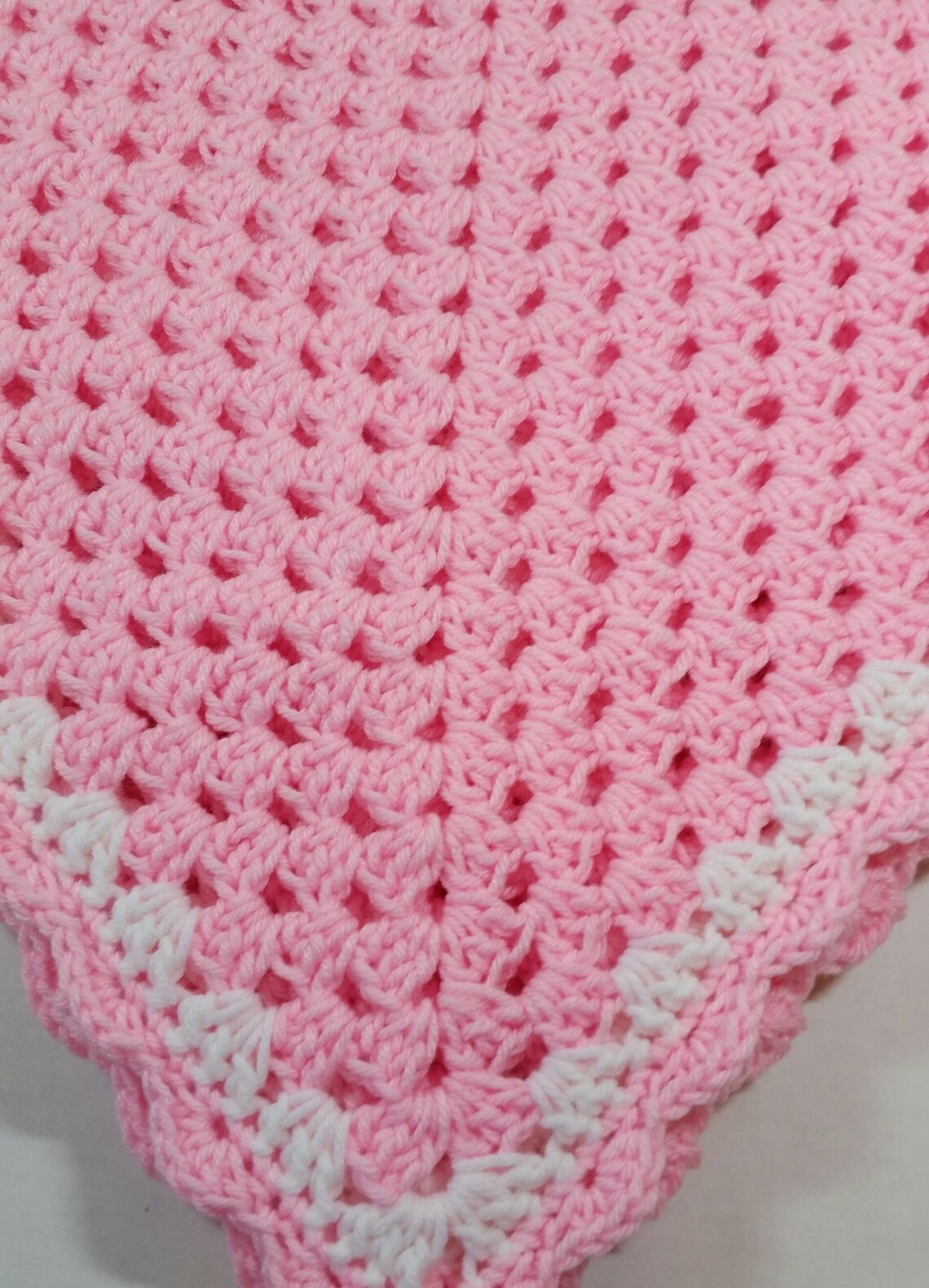 Light Pink With White Border Baby Blanket / Crochet Baby Etsy