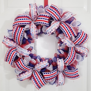 Memorial Day Front Door Wreath, Door Wreaths For Summer, Patriotic Porch Decorations, 4th Of July Door Wreaths, American Flag Home Decor
