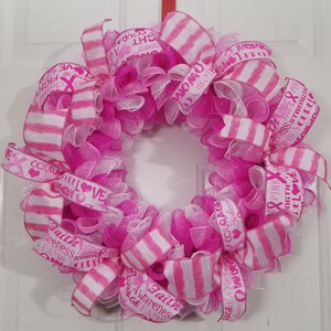 Pink Breast Cancer Wreath, Cancer Awareness Wreath, Pink Ribbon Wreath, Pink Door Wreath