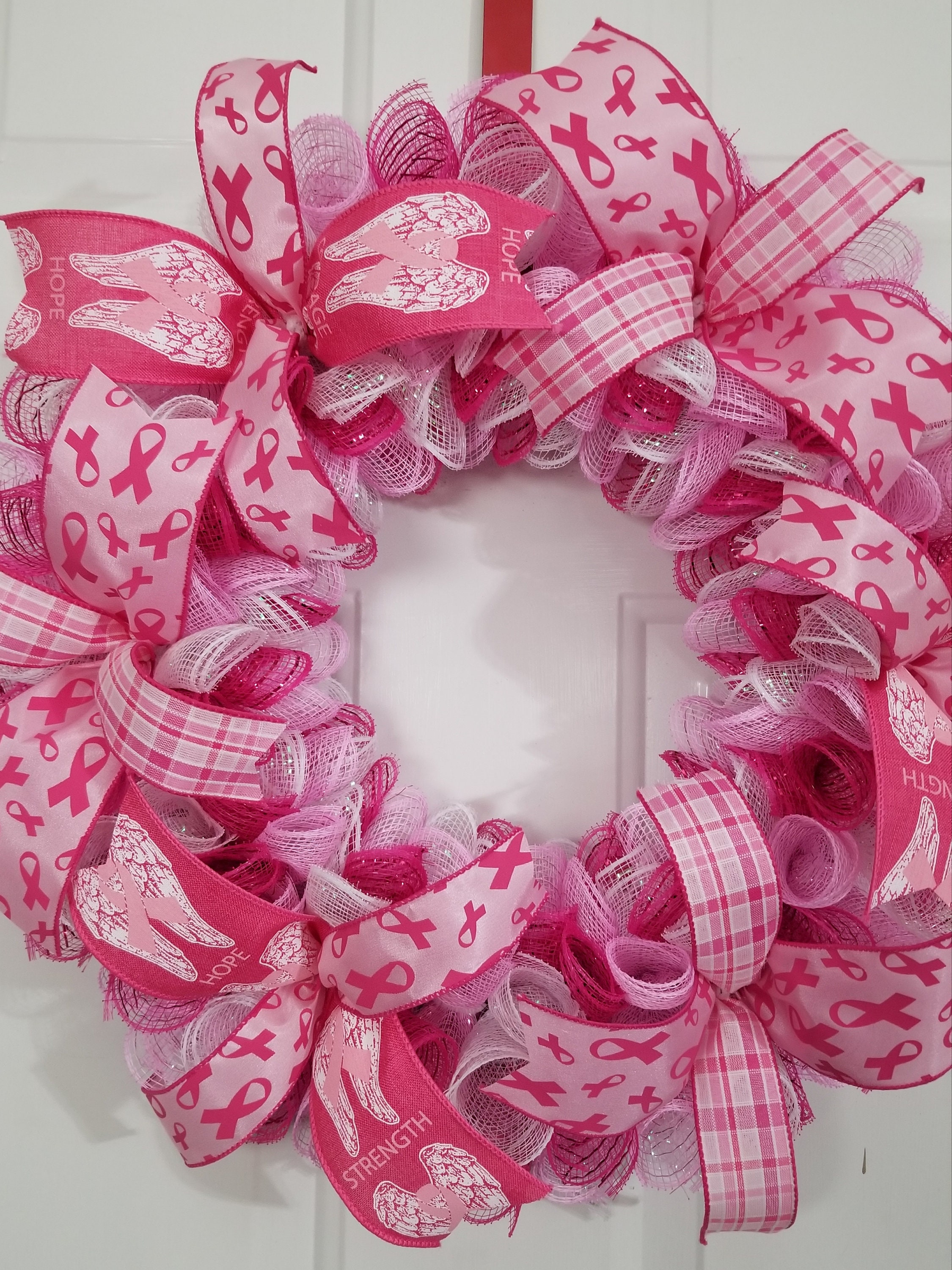Breast Cancer Wreath Cancer Ribbon Wreath Cancer Awareness Etsy UK