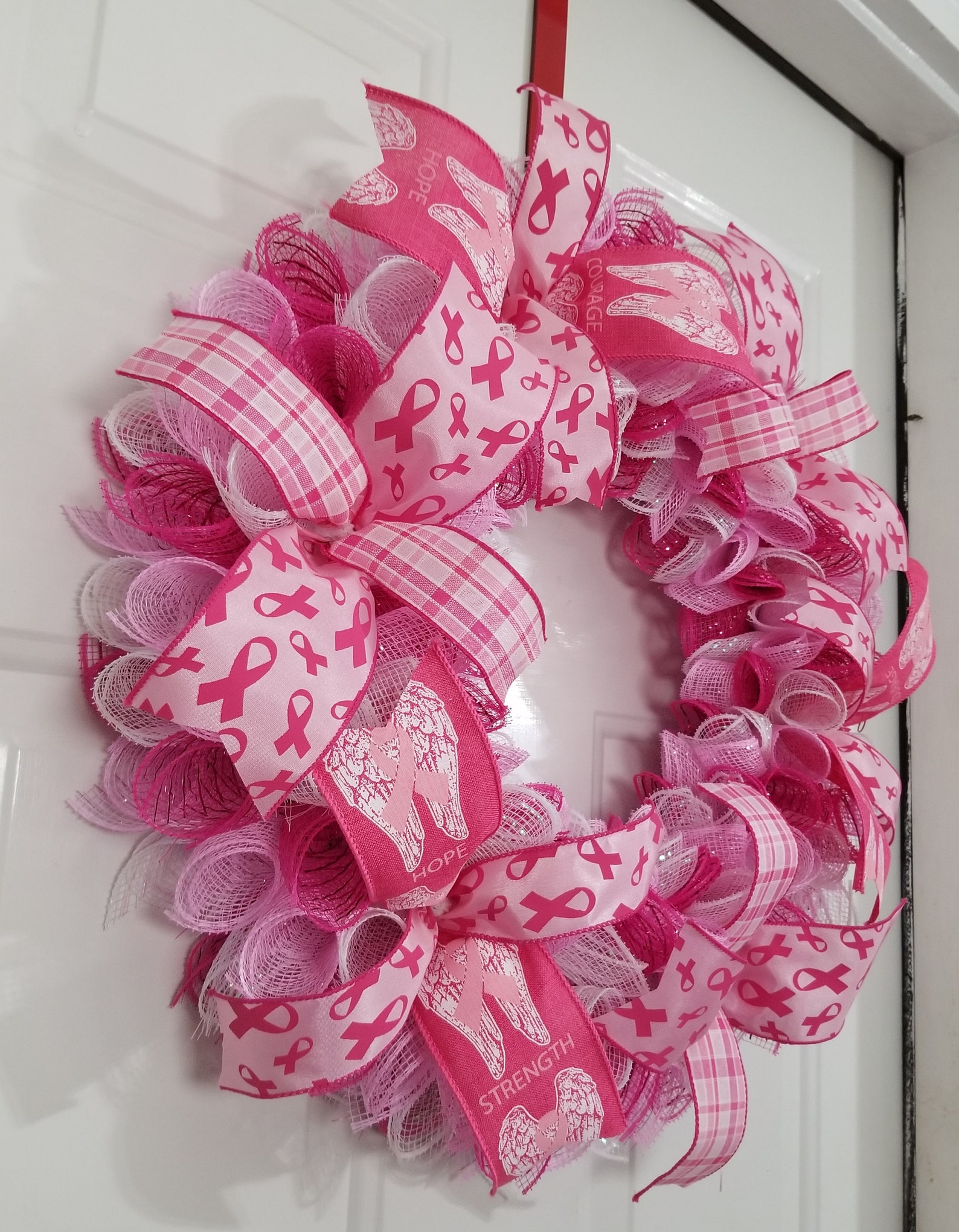 Breast Cancer Wreath Cancer Ribbon Wreath Cancer Awareness Etsy UK