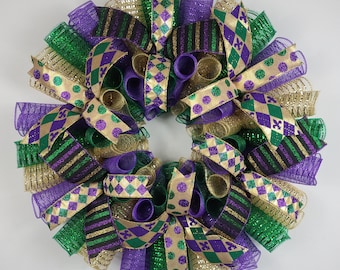 Corona de Mardi Gras, decoración de puerta con temática de flor de lis, decoración de Mardi Gras, colgador de puerta de Mardi Gras, fiesta de Mardi Gras, corona de Martes de Carnaval