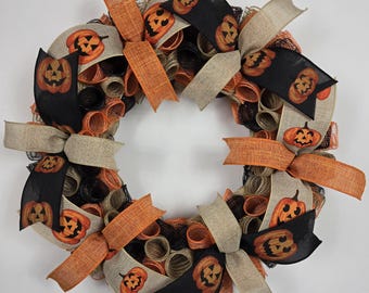 Halloween Wreaths, Pumpkin Door Wreaths, Pumpkin Door Decor, Halloween Front Door Wreath, Halloween Door Wreath, Jack O Lantern Door Decor