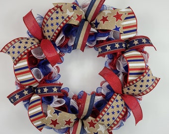 4th Of July Front Door Wreath, July 4th Door Decor, Rustic Patriotic Wreath, Americana Wreath, Farmhouse Summer Wreath, Patriotic Door Decor