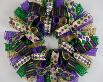 Mardi Gras Wreath, Fleur De Lis Themed Door Decor, Mardi Gras Decoration, Mardi Gras Door Hanger, Mardi Gras Party, Fat Tuesday Wreath