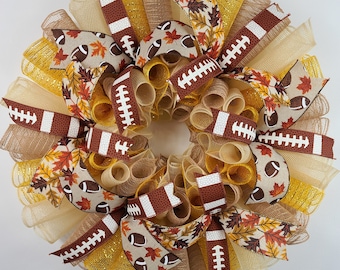 Fall Football Wreath, Football Wreaths For Front Door, Football Party Decorations, Fall Front Door Wreaths, Football Porch Decor