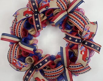 Summer Patriotic Front Door Wreaths, Memorial Day Door Decor, 4th Of July Porch Decorations, Rustic Americana Door Wreath