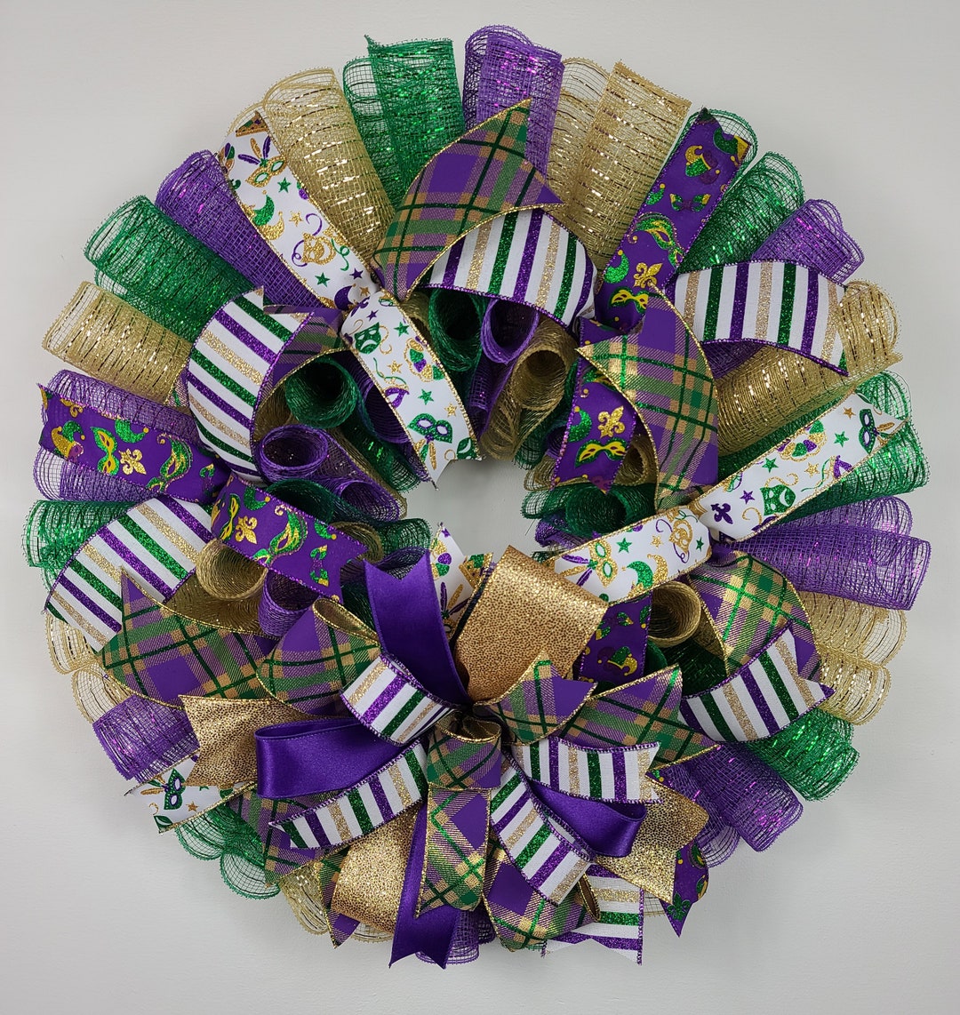 Gold and Purple Mardi Gras Front Door Wreath, Fat Tuesday Party ...