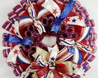 Wreaths For Summer, Patriotic Front Door Wreath, 4th Of July Decorations, Fourth Of July Door Wreath, Red White And Blue Porch Decorations