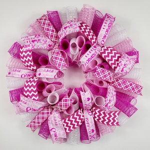 Breast Cancer Front Door Wreath, Pink Breast Cancer Wreath, Cancer Awareness Wreath, Pink Cancer Ribbon Wreath, Pink October Door Decor