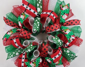 Santa Christmas Wreath, Santa Door Wreath, Christmas Wreaths, Christmas Wreaths For Front Door, Santa Wreath, Red And Green Christmas Wreath