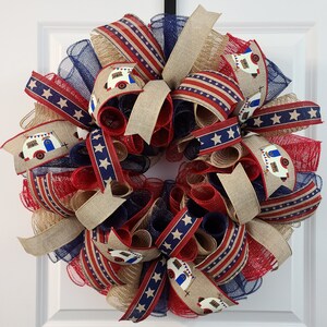 July 4th Front Door Wreaths, 4th Of July Door Wreath, Camper Themed Decorations, Patriotic Summer Door Wreaths, Farmhouse Porch Decor