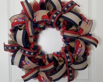 Wreaths For Summer, 4th Of July Door Wreath, Patriotic Themed Wreath, Memorial Day Wreath, Americana Door Decor, Farmhouse Summer Decor