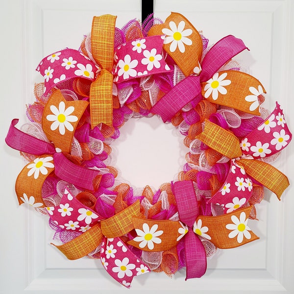 Colorful Spring Wreaths For Front Door, Springtime Porch Decor, Bright Door Wreaths For Summer, Everyday Daisy Themed Decorations