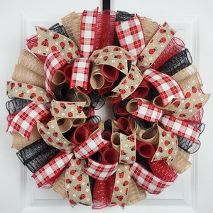 Country Summer Front Door Wreath, Ladybug Themed Door Decor, Everyday Farmhouse Wreaths For Front Door, Ladybug Kitchen Decorations