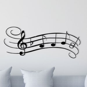 Joyfully Muzieknoten muurkunst, metalen wanddecoratie, muziekdecor, muziekdecor, woonkamerdecoratie, wandkleden, tijd voor muziek, formaat 87 x 36 cm