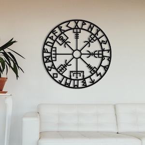 Runen Kompass, Wikinger Schutzschild, Vegvisir Print, Lasercut Lasercut Metall Wand Dekoration, Innendekoration, Office Home Decor