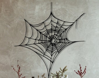 Metal Spider Web Decor Art- Black Metal Wall Art For Home - Halloween - Living Room Decor - Fall Decorations For Home -
