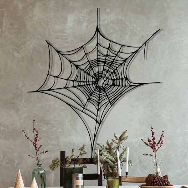 Arte de decoración de telaraña de metal- Arte de pared de metal negro para el hogar - Halloween - Decoración de la sala de estar - Decoraciones de otoño para el hogar -