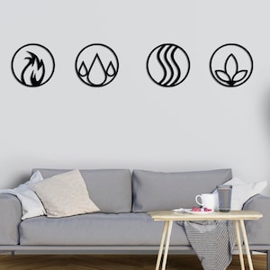 Quatre éléments, cadeau de pendaison de crémaillère, art mural en métal, panneau mural en métal, tentures murales en métal, ensemble de décoration murale en métal quatre éléments, art mural minimaliste