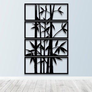 Bamboo Metal Wall Art,4 Panel, Metal Wall Decor Set, Suitabel For Indooors And Outdoors,Metal Tree Decoration,Metal Tree,Vertical Wall Decor