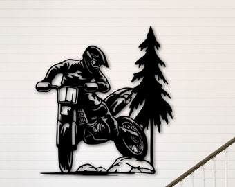 Motorcycle Metal  Art, Tree Motocross Decor, Metal Wall Art, Wall Hangings, Metal Sign Motocross Lover Gift Size; 20"x18,2" / 50x46cm