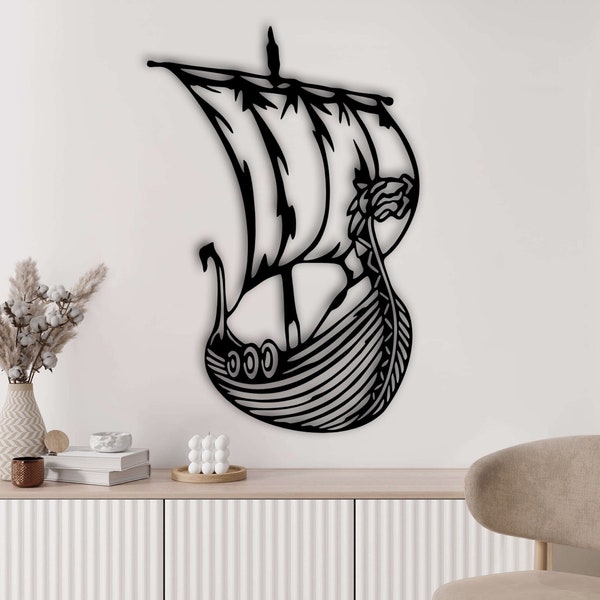 Metal Viking Ship Decor, Metal Ship Sign, Nordic Symbols Vintage Ship Art, Viking Decor, Gift For Loves Viking, Vegvesir Ship