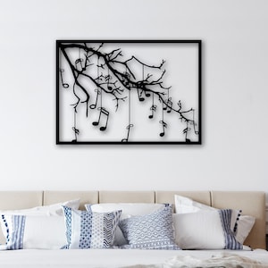 Muziekboom Kunst aan de muur, metalen wanddecoratie, muziekdecor, muziekdecor, woonkamerdecoratie, tijdsduur muziek; 35,5&quot; x 25,2&quot; / 90 x 64 cm