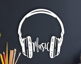 Music Headphone Metal Wall Art, Music Decor, Home Decor, Teen room decor, Metal Wall Chart, Different gift , Size; 21,2&quot;x20&quot; / 54x50cm