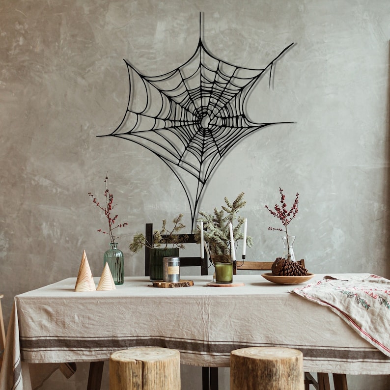 Metal Spider Web Decor Art Black Metal Wall Art For Home Halloween Living Room Decor Fall Decorations For Home Black