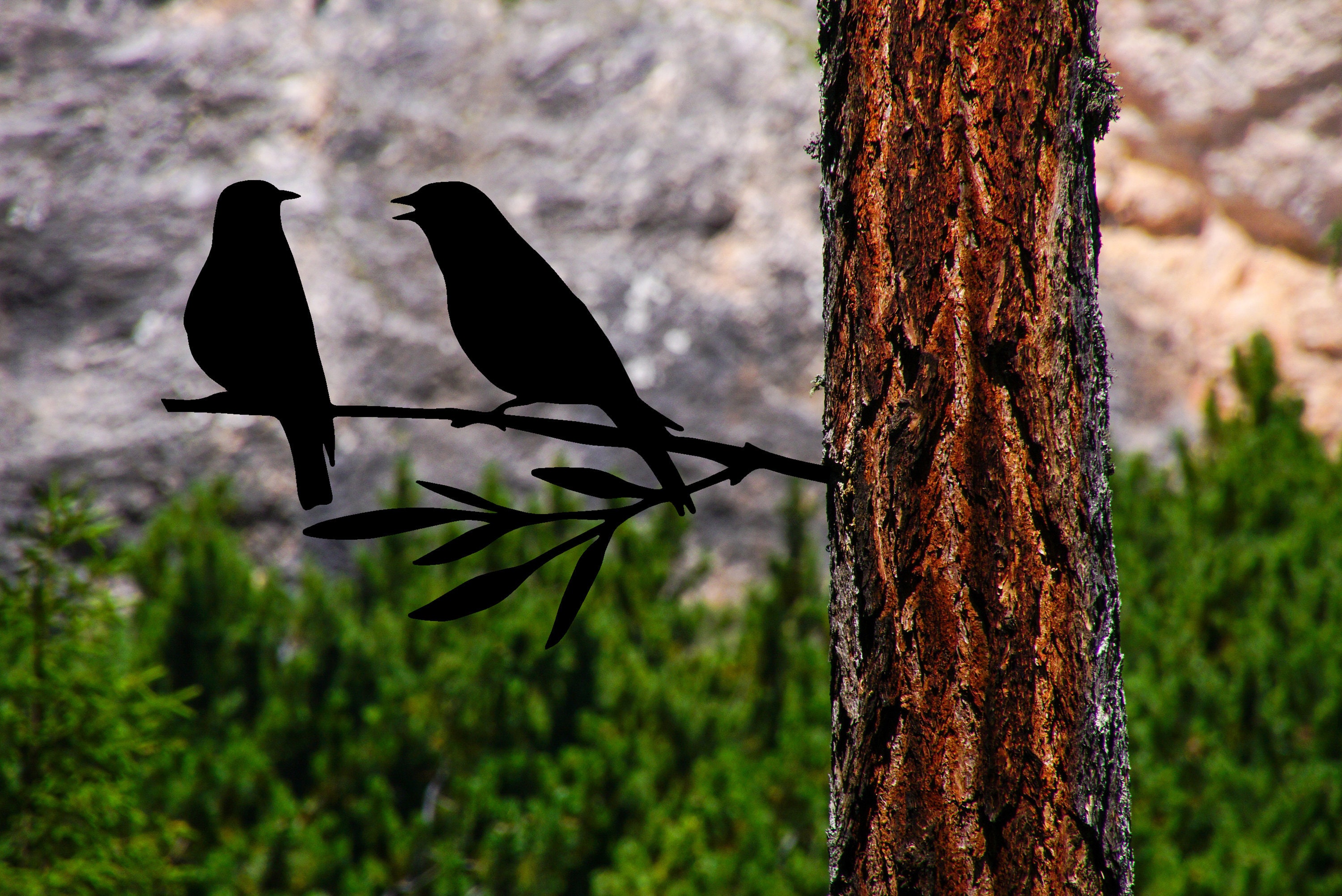 Love Birds Garden Decor, Metal Birds on a Branch,Fence Decor,Metal Tree Art, Metal Bird Garden, Love Birds, Outdoor Garden Art. Gift for Him
