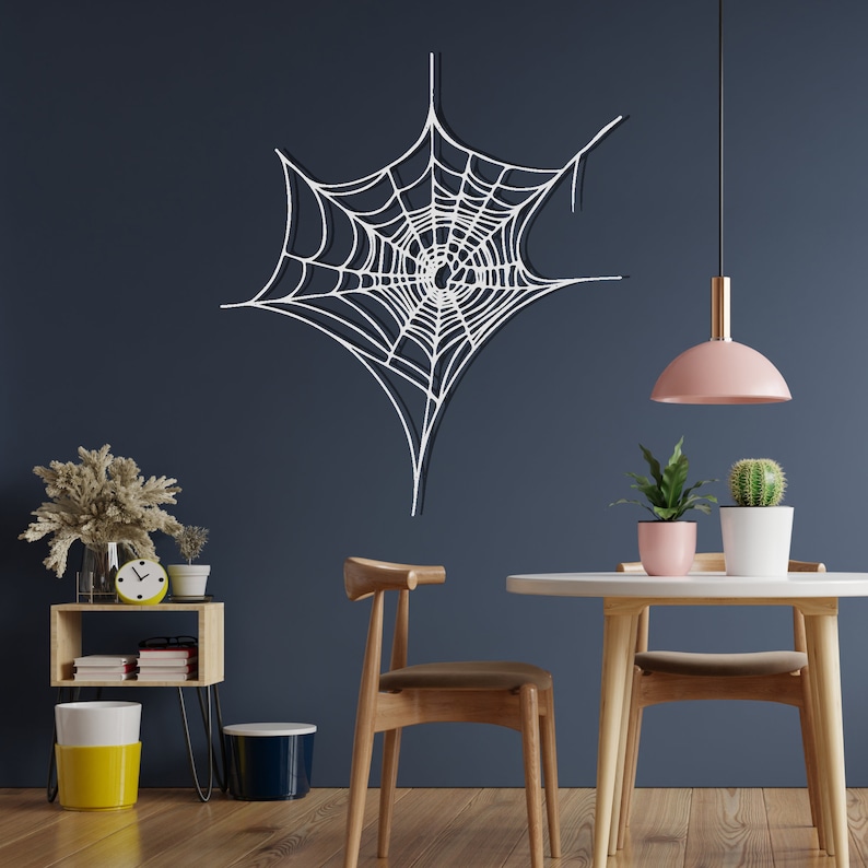 Metal Spider Web Decor Art Black Metal Wall Art For Home Halloween Living Room Decor Fall Decorations For Home Silver