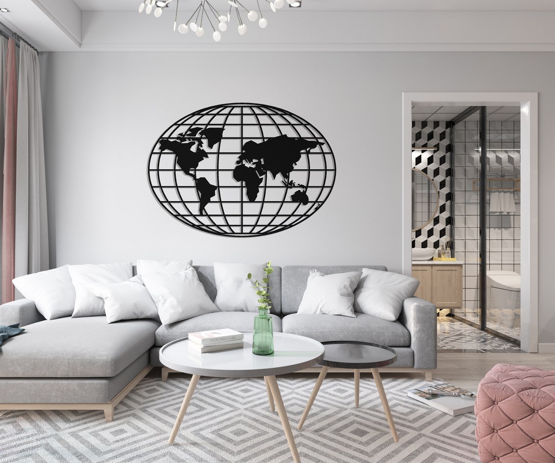 Metal World Map Metal Wall Art Map Wall Art Metal Wall Etsy Canada