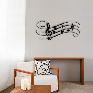 Muurkunst muzieknoten, metalen wanddecoratie, muziekdecor, muziekdecor, woonkamerdecoratie, wandkleden, afmetingen: 35,4 &quot;x 16&quot; (90 cm x 40 cm)
