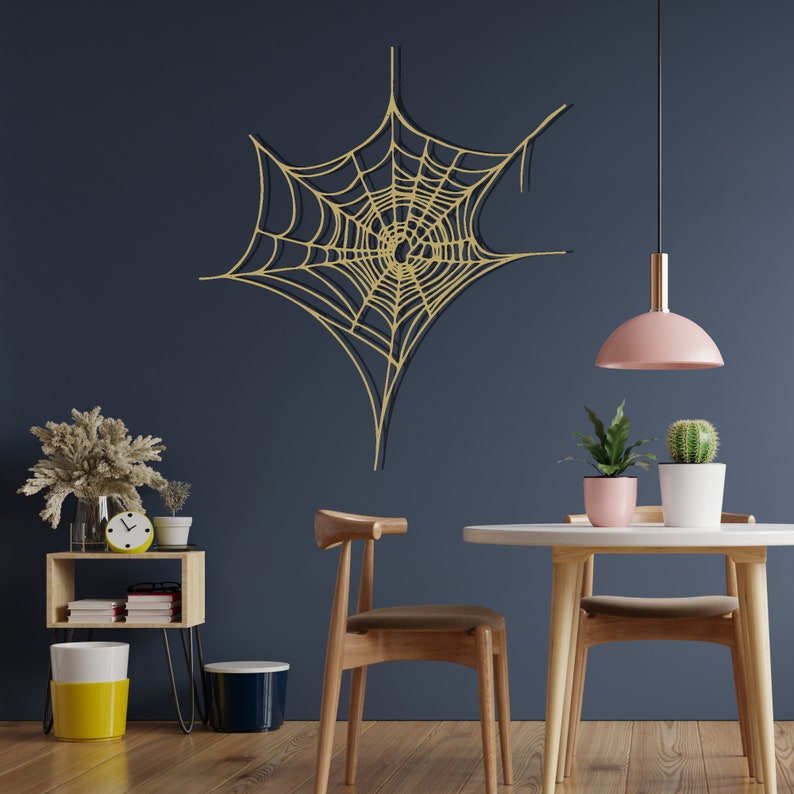 Metal Spider Web Decor Art Black Metal Wall Art For Home Halloween Living Room Decor Fall Decorations For Home Gold