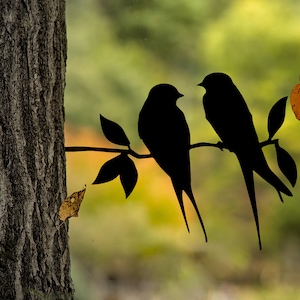 Swallows Garden Decor, Metal Birds on a Branch, Fence Decor, Metal Tree Art, Metal Bird Garden, Love Birds, Outdoor Garden Art. Gift for Him