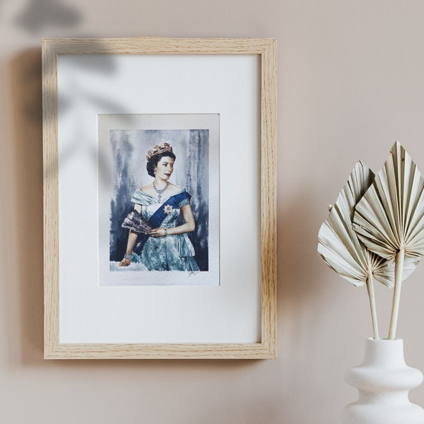 Watercolor Queen Elizabeth II Portrait – Original & Prints