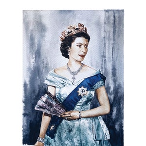 Watercolor Queen Elizabeth II Portrait Original & Prints image 2