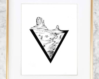 Minimalist Monument Valley desert abstract pen sketch print