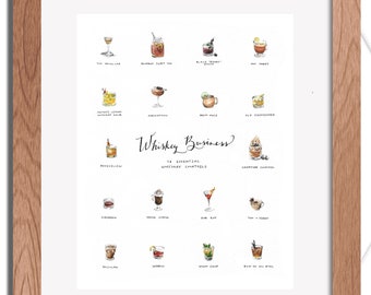 Bar Cart Art: &quot;Whiskey Business&quot; – Watercolor, 8x10in