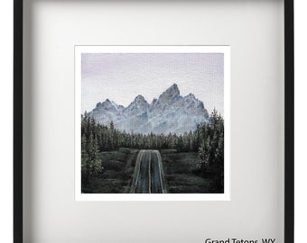 Mountain Mini Oil Painting series, Print – 10x10in. – 11 mountains available! – Chamonix, Tetons, Matterhorn, Hood, Etc.