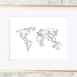 Impressão minimalista de esboço de caneta de mapa mundial